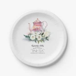 Plato De Papel Cumpleaños Floral de Teapot Par-Tea