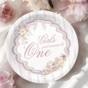 Plato De Papel Cumpleaños Floral Flores Silvestres Chicas Solo Qu