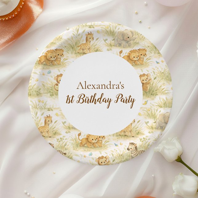 Plato De Papel Cumpleaños floral Neutral Safari Wild One (Subido por el creador)