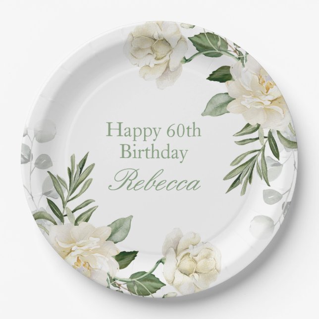 Plato De Papel Cumpleaños Floral Pastel 60 (Anverso)
