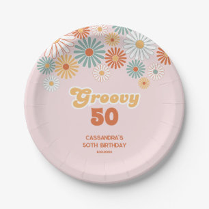 Plato De Papel Cumpleaños Floral Retro Daisy Boho Groovy