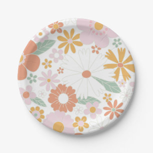 Plato De Papel Cumpleaños floral retro groovy