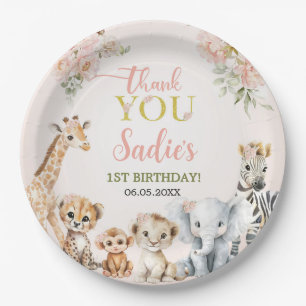 Plato De Papel Cumpleaños Floral Safari Sweet Girl