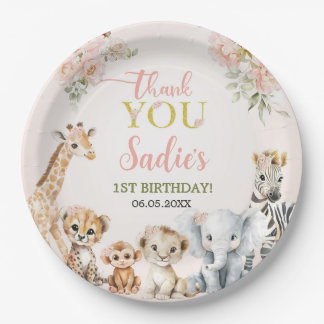 Plato De Papel Cumpleaños Floral Safari Sweet Girl