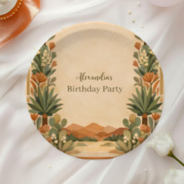 Plato De Papel Cumpleaños Florales del Desierto Rústico