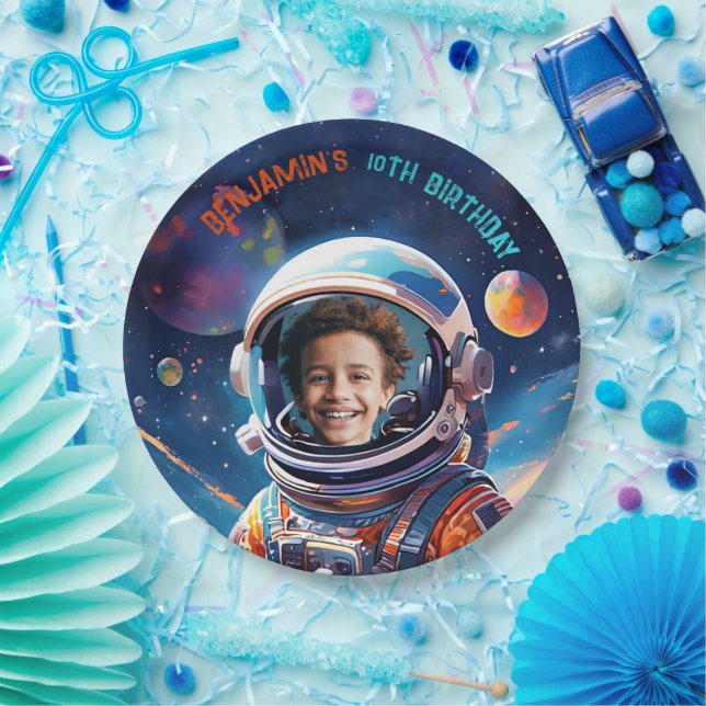 Plato De Papel Cumpleaños Foto Astronauta Espacio Profundo Planet (Fiesta)