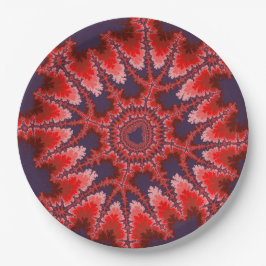 Plato De Papel Cumpleaños Fractal Rojo, Azul y Rosa