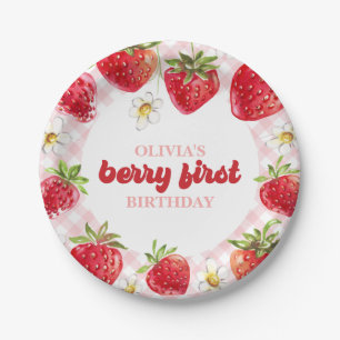 Plato De Papel Cumpleaños Fresa Baya Primero