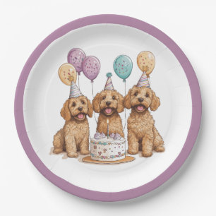 Plato De Papel Cumpleaños Goldendoodle Dogs Pastel de cumpleaños