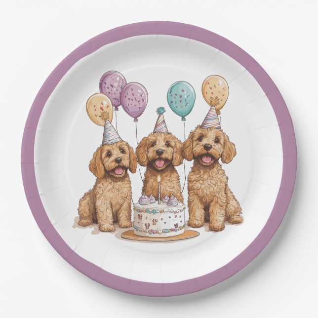 Plato De Papel Cumpleaños Goldendoodle Dogs Pastel de cumpleaños (Anverso)
