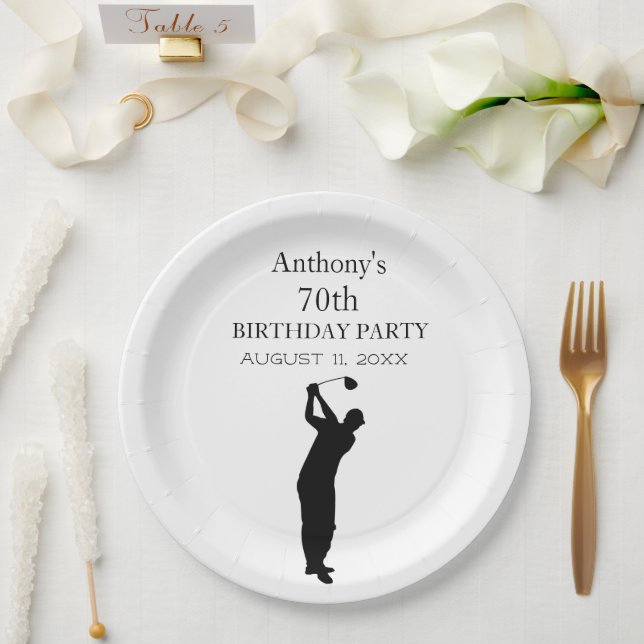 Plato De Papel Cumpleaños Golfer Funny 70th happy Dad Par (Boda)