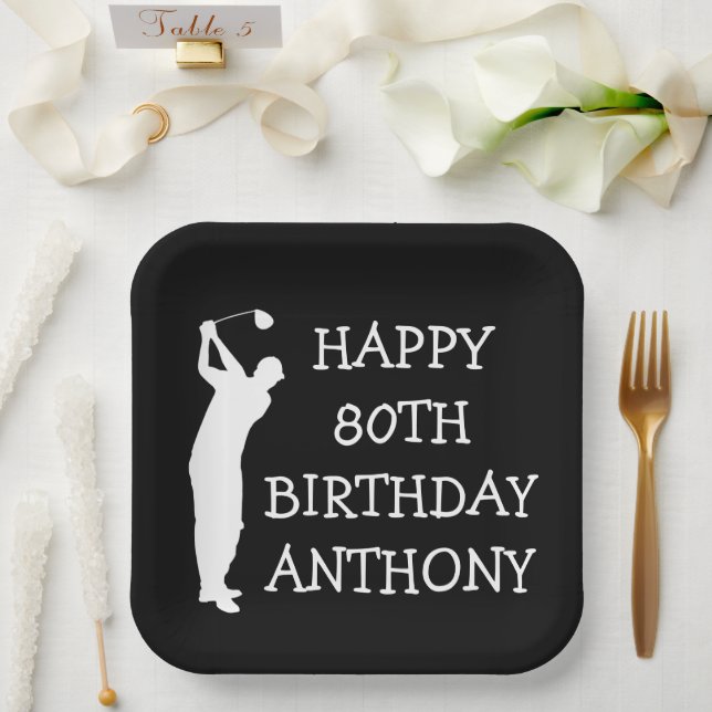 Plato De Papel Cumpleaños Golfer Funny 80th happy Dad Par (Boda)