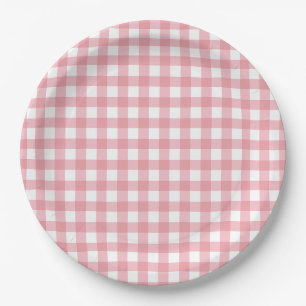 Plato De Papel Cumpleaños granja gingham rosa