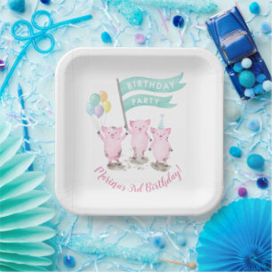 Plato De Papel Cumpleaños guarro rosado de los niños