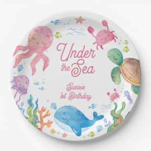 Plato De Papel Cumpleaños infantil Bajo el Mar 1er año
