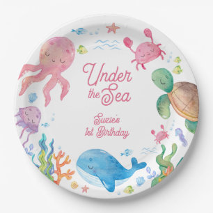Plato De Papel Cumpleaños infantil Bajo el Mar 1er año