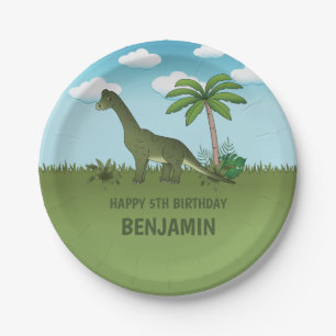 Plato De Papel Cumpleaños infantil de dinosaurio Brachiosaurus de