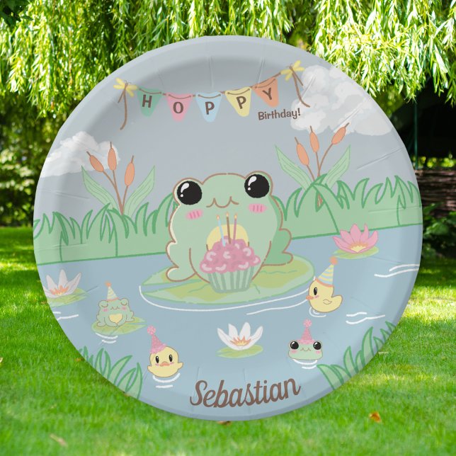 Plato De Papel Cumpleaños infantil de la pequeña charca de ranas (Subido por el creador)