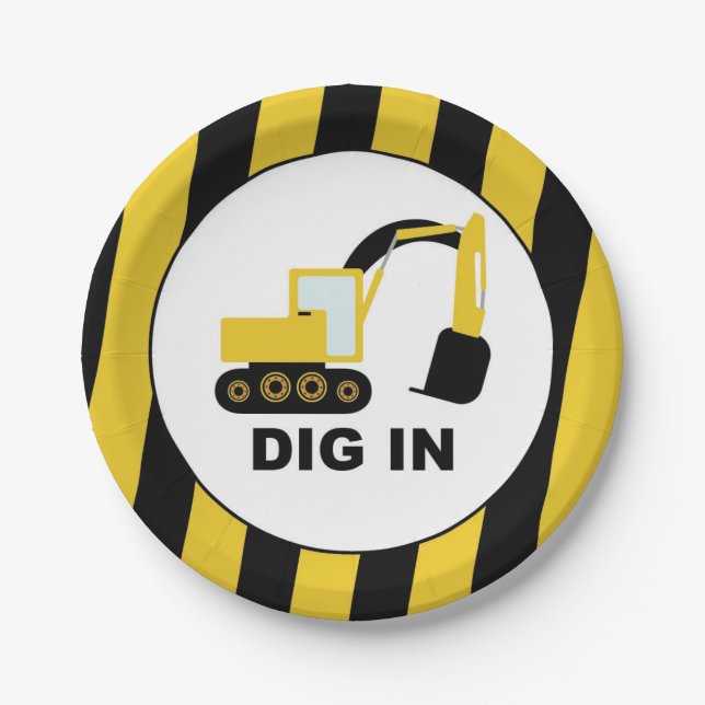 Plato De Papel Cumpleaños infantil excavadoras Dig In (Anverso)