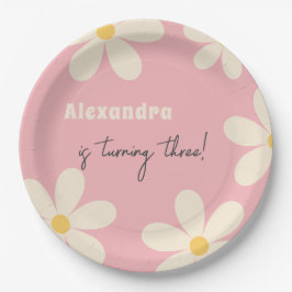 Plato De Papel Cumpleaños infantil floral Retro Daisy