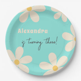 Plato De Papel Cumpleaños infantil floral Retro Daisy
