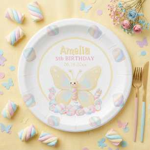 Plato De Papel Cumpleaños infantil Mariposa Malvavisco Amarillo