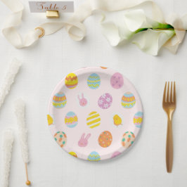 Plato De Papel Cumpleaños infantil rosa con patrón de huevo de ac