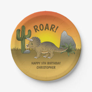 Plato De Papel Cumpleaños infantil Triceratops Dinosaurio Atardec