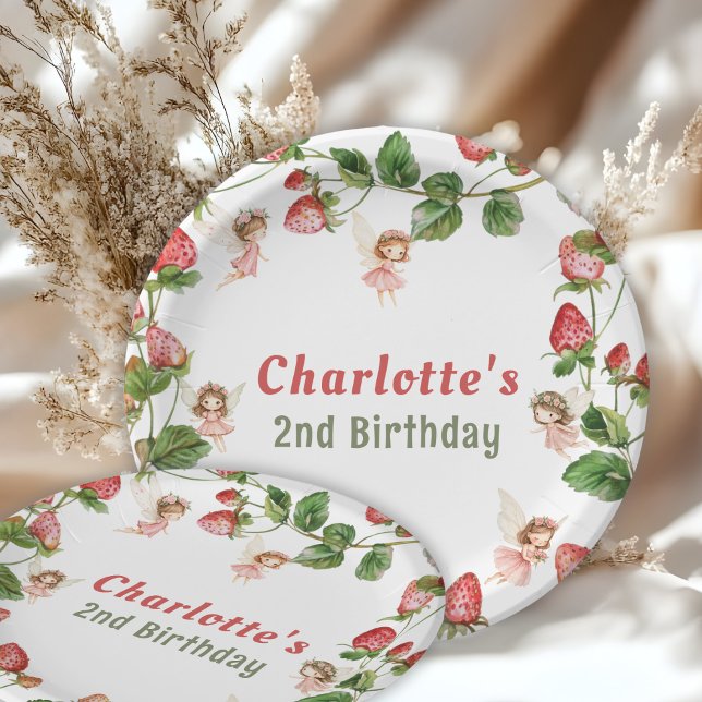 Plato De Papel Cumpleaños jardín de hadas encantado de fresa (Subido por el creador)