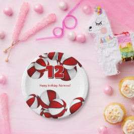 Plato De Papel cumpleaños joven de baloncesto blanco rojo