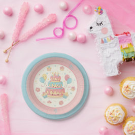 Plato De Papel Cumpleaños Kawaii - Pastel y Magdalenas Lindas