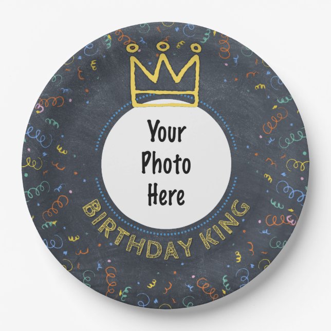 Plato De Papel Cumpleaños King Happy Birthday Chalkboard (Anverso)