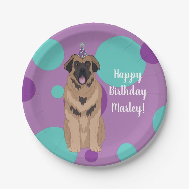 Plato De Papel Cumpleaños Leonberger (Anverso)