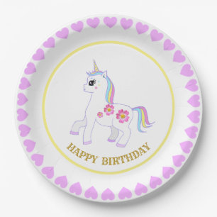 Plato De Papel Cumpleaños lindo Unicornio