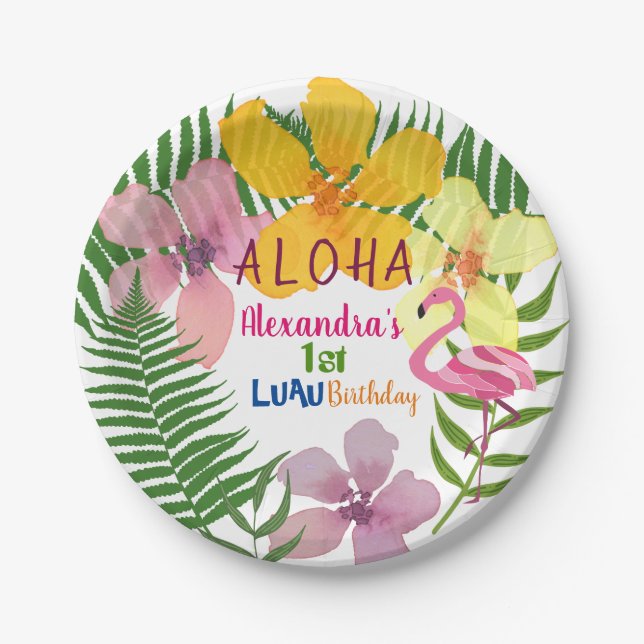 Plato De Papel Cumpleaños Luau Floral 1er. (Anverso)