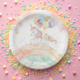Plato De Papel Cumpleaños Magical Pastel Unicornio