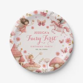 Plato De Papel Cumpleaños mágico de hadas unicornio rosa primer c