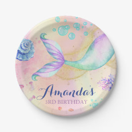 Plato De Papel Cumpleaños mágico de la sirena bajo el mar