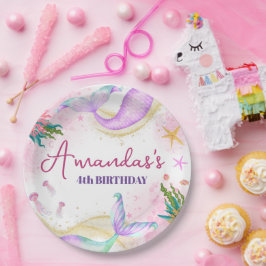 Plato De Papel Cumpleaños mágico de la sirena bajo el mar