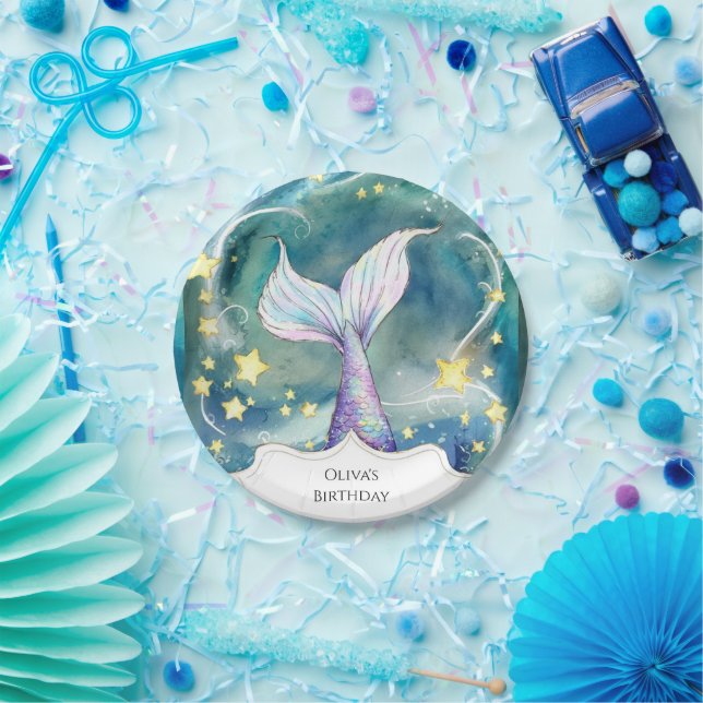Plato De Papel Cumpleaños mágico de la sirena infantil (Fiesta)