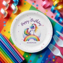 Plato De Papel Cumpleaños mágico de Rainbow Unicorn