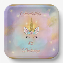 Plato De Papel Cumpleaños mágico de unicornio