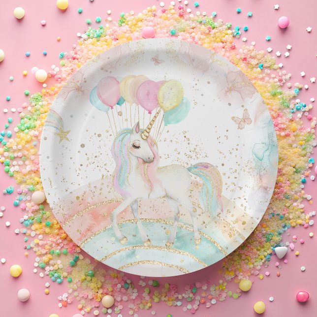 Plato De Papel Cumpleaños mágico del arcoiris de Unicornio (Subido por el creador)