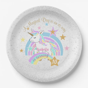 Plato De Papel Cumpleaños mágico del unicornio