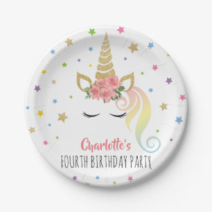 Plato De Papel Cumpleaños mágico personalizado de unicornio y est