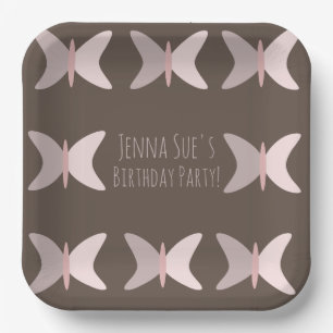 Plato De Papel Cumpleaños Mariposa Bohemio Rosa Pastel