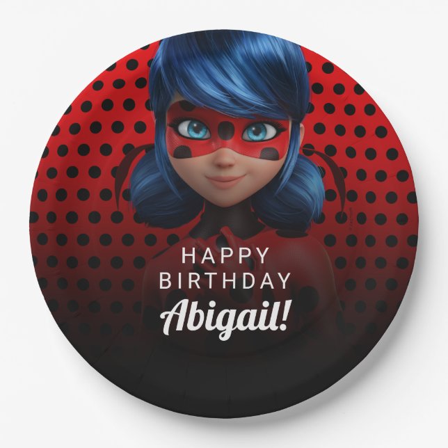 Plato De Papel Cumpleaños milagroso del Chica Ladybug (Anverso)