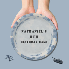 Plato De Papel Cumpleaños Militar de Camo Azul