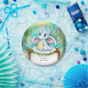 Plato De Papel Cumpleaños místico del Dragón Cuto