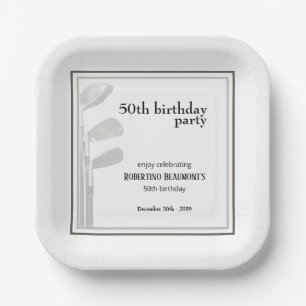 Plato De Papel Cumpleaños moderno corporativo Golf Blanco Negro 5